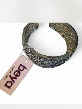 Bling Formal Wedding Party Beya Pave Crystal Cuff Bracelet Silver Tone jewelry